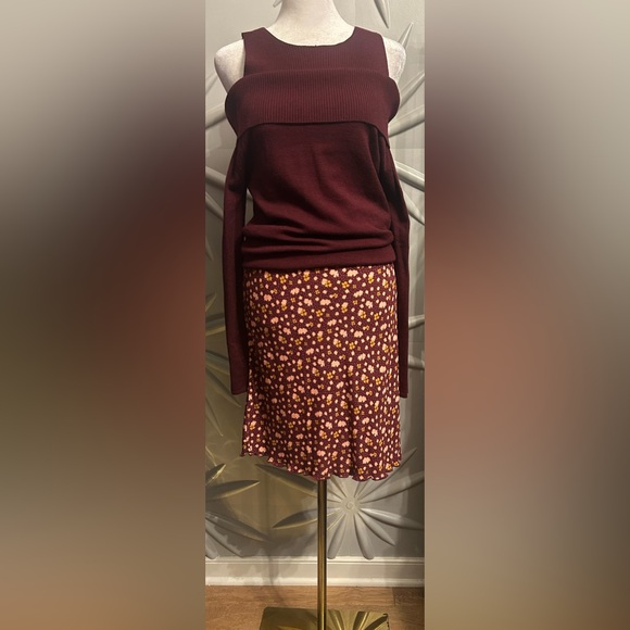 NWT Free People SZ 10 burgundy/pink/gold side zip skirt w/scalloped edge hemline - Picture 1 of 4